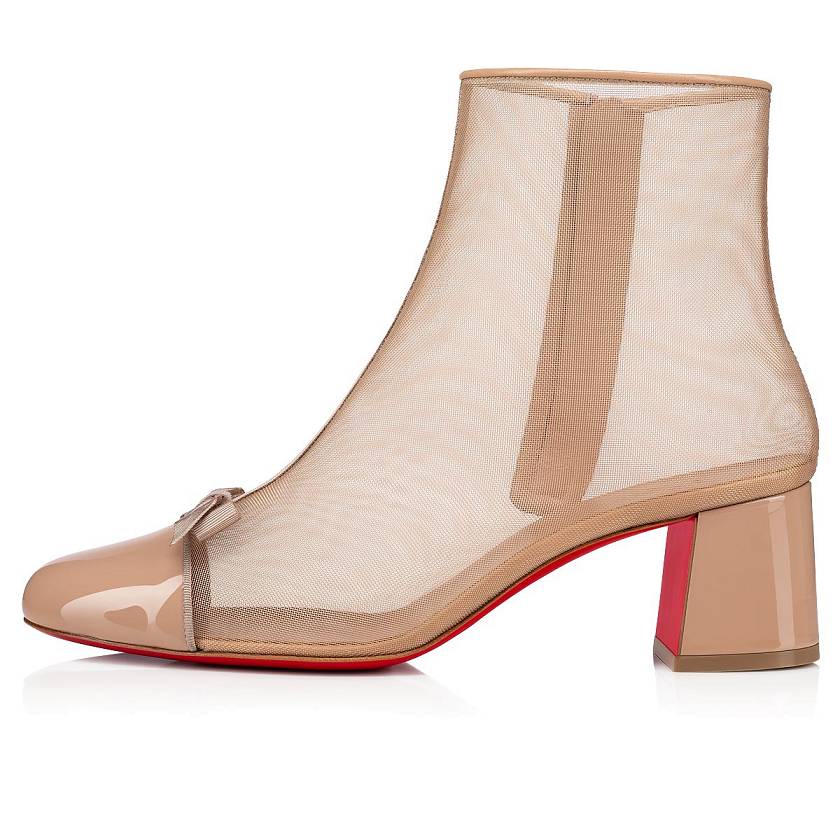 Women's Christian Louboutin Checkypoint Booty 55mm Patent Booties - Nude 2 [2180-657]